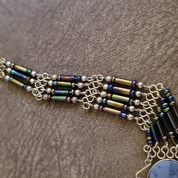 HANDMADE Sodalite Holographic Glass Beaded Esclavage Peruvian Necklace - Picture 4 of 7